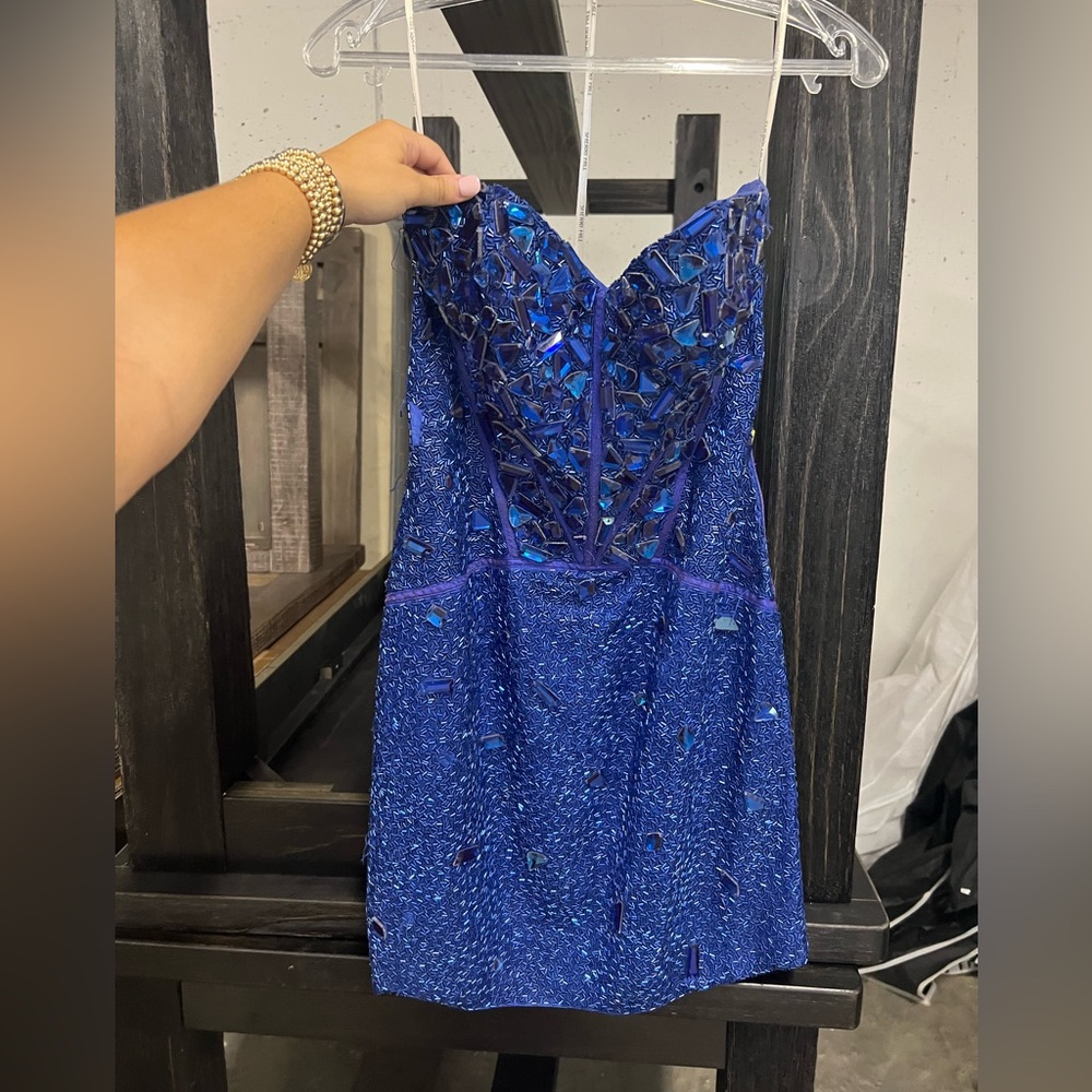 Sherri Hill Blue rhinestone sparkly dress